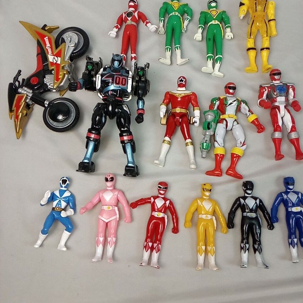 Power Rangers Lot Of 5 Action  6 Single Pose 3 Rubber Figures Power Bike Vintage